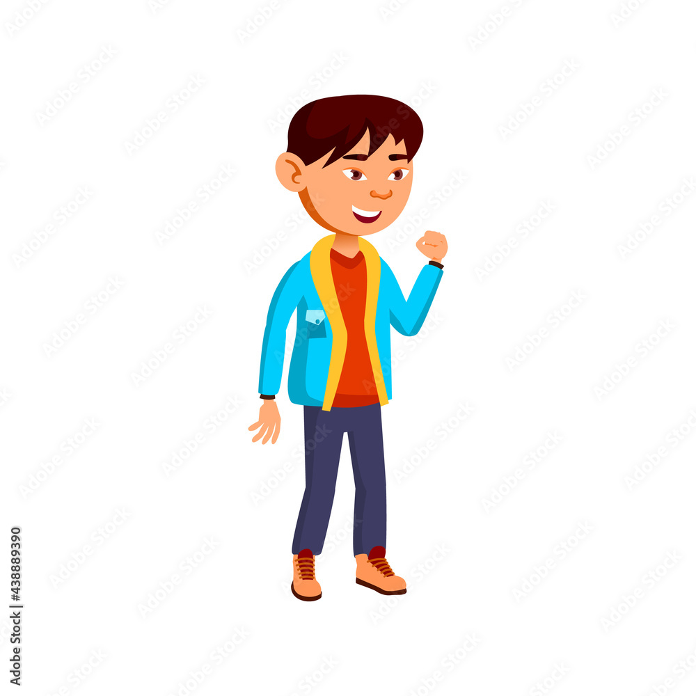 preteen boy supporting favorite hockey player cartoon vector. preteen boy supporting favorite hockey player character. isolated flat cartoon illustration