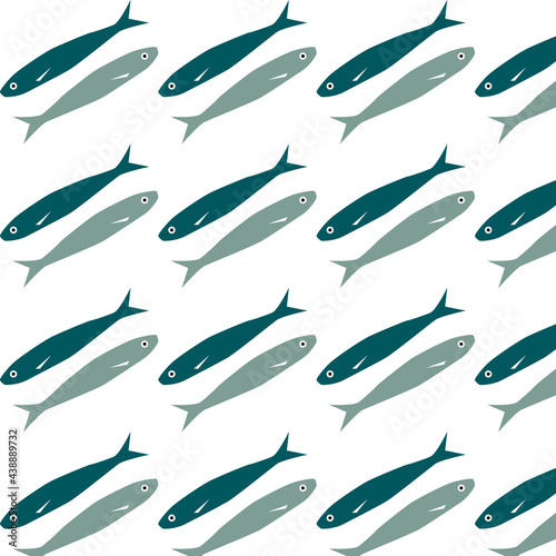 Vector pattern with the image of fish in turquoise color