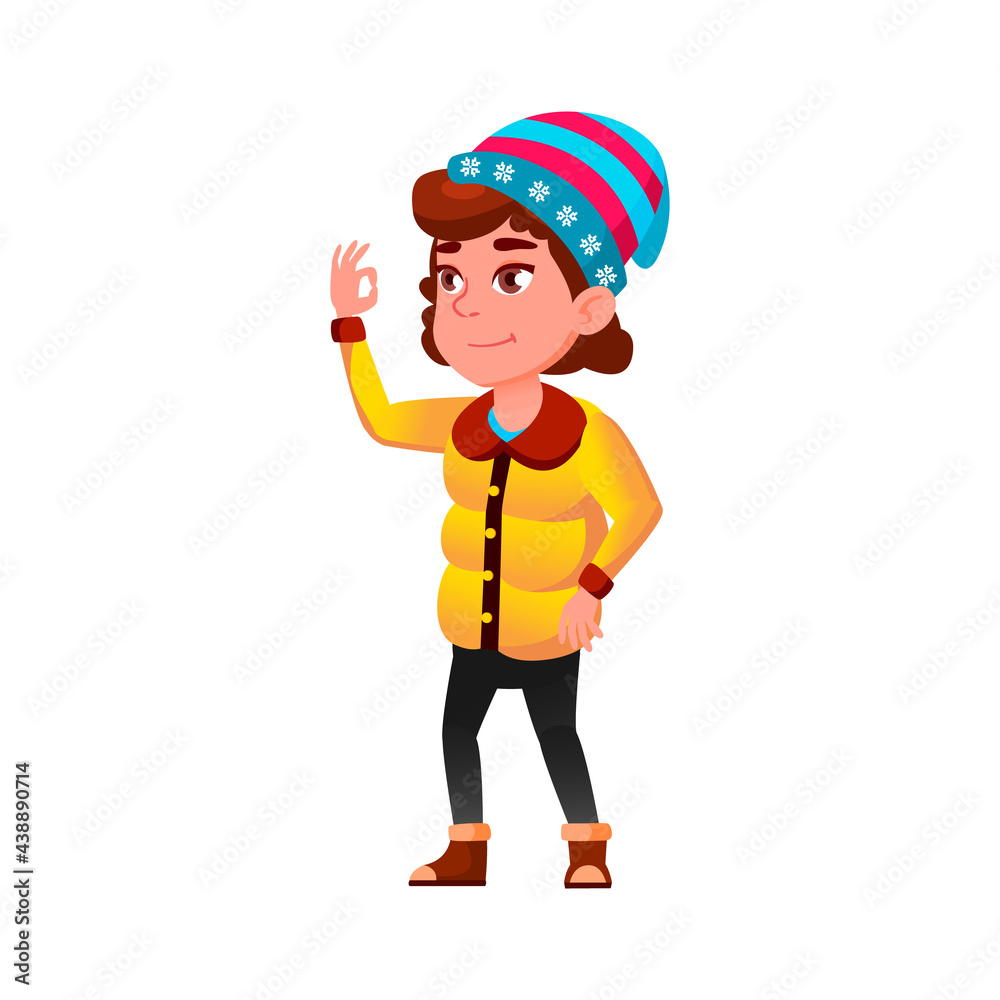 smiling girl teen in winter season garment gesturing ok to parents cartoon vector. smiling girl teen in winter season garment gesturing ok to parents character. isolated flat cartoon illustration smiling girl teen in winter season garment gesturing ok to parents cartoon vector. smiling girl teen in winter season garment gesturing ok to parents character. isolated flat cartoon illustration