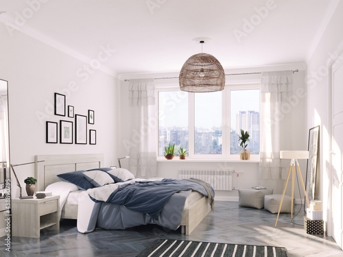 3d rendering modern skandinavian bedroom	 photo