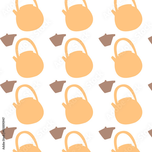 Vector pattern with the image of teapots in beige colors