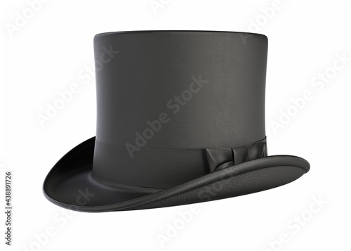 3D illustration of vintage black cylinder magic hat isolated on white
