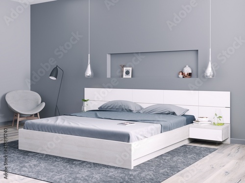 3d rendering modern skandinavian bedroom	 photo