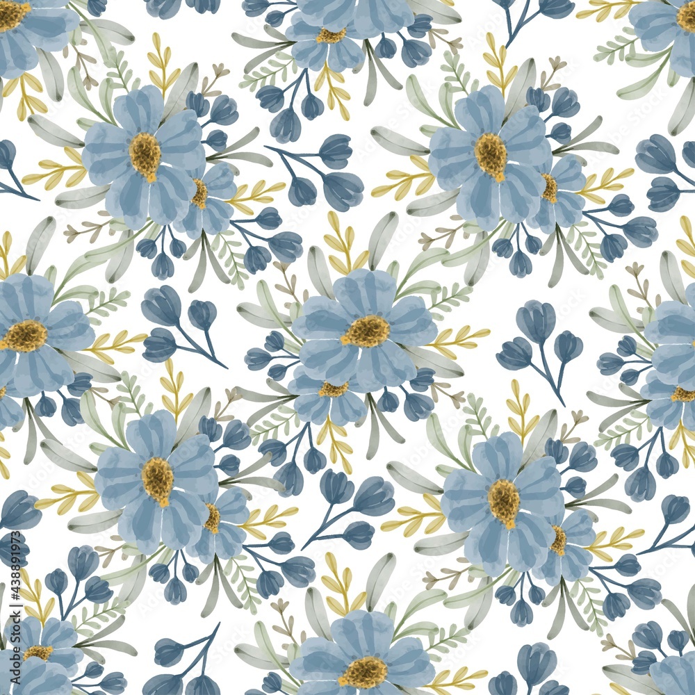seamless pattern of blue flower bouquet for fabric  design