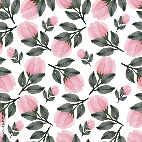seamless pattern of peach bud and leaf for textile design