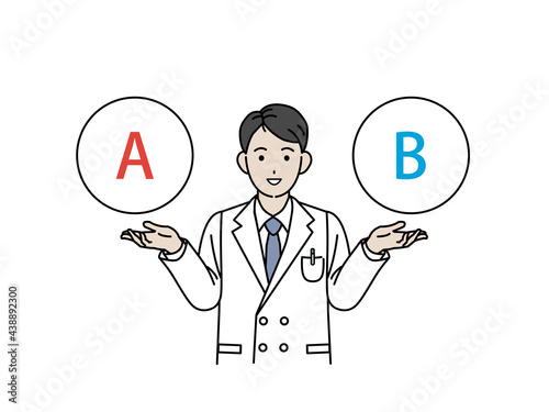 提案する医者　科学者　白衣を着た男性　選択　プラン　イラスト素材
