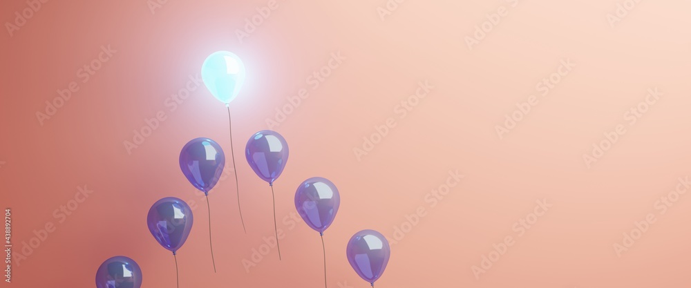 Obraz premium Illuminated balloon leading among others on a red background