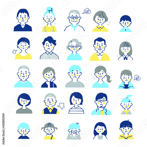 さまざまな年代の人物の顔　セット（ネガティブ）