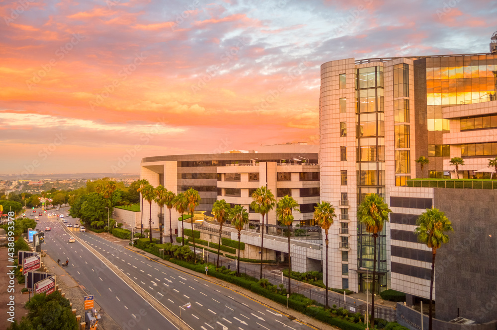 Fototapeta premium Corporate and financial offices in Sandton Johannesburg Gauteng South Africa at sunset