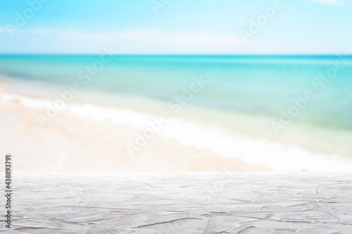 textured white surfaceon blur sea background - can be used for display or montage your products © glavbooh
