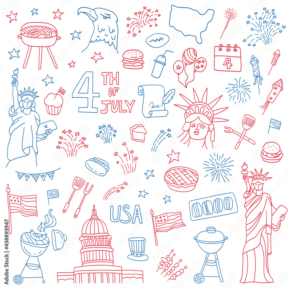 USA Independence Day celebration doodles - obrazy, fototapety, plakaty 