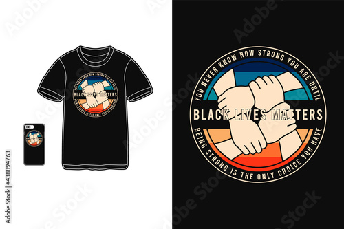 Black lives matters, t shirt design silhouette retro style