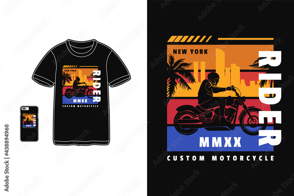 Rider custom motorcycle, t shirt design silhouette retro style