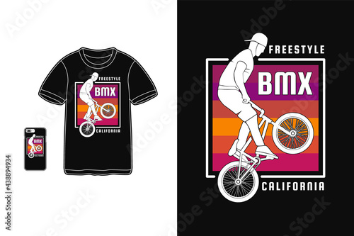 Freestyle bmx, t shirt design silhouette retro style