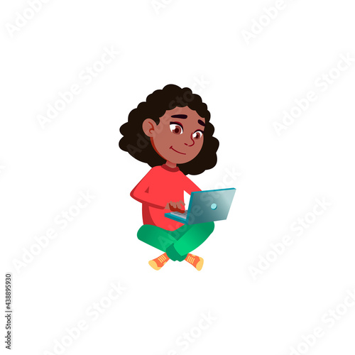 girl preteen sitting on floor and chatting with friend on laptop cartoon vector. girl preteen sitting on floor and chatting with friend on laptop character. isolated flat cartoon illustration