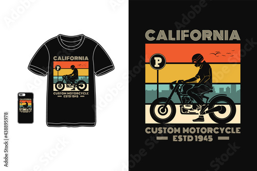 California custom motorcycle, t shirt design silhouette retro style