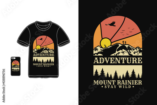 Adventure mount rainier, t shirt design silhouette retro style