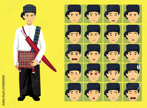 Manga Style Kachin Langwaw Man Clothes Cartoon Character Emotion