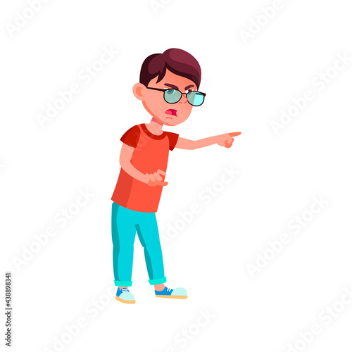 aggressive boy preteen demand to buy new video game in shop cartoon vector. aggressive boy preteen demand to buy new video game in shop character. isolated flat cartoon illustration