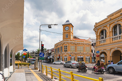 Chino-Portuguese style building with clock tower after renovated located at Phuket old town, landmark of Phuket Town, Phuket