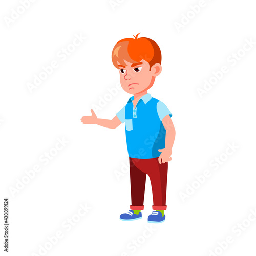 sadness little boy offering peace to enemy cartoon vector. sadness little boy offering peace to enemy character. isolated flat cartoon illustration