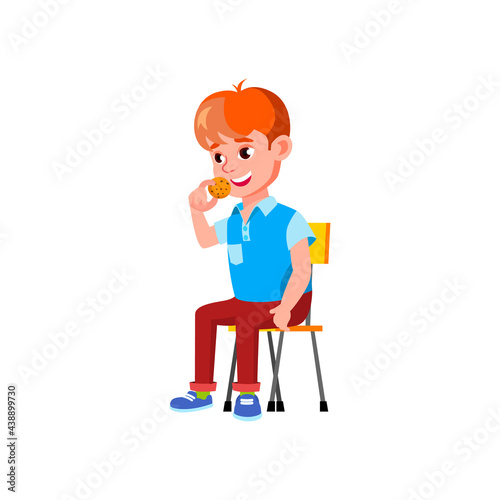 schoolboy eating cookie in canteen cartoon vector. schoolboy eating cookie in canteen character. isolated flat cartoon illustration