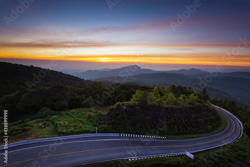 Scenic Twilight Landscape of Doi Inthanon Mountain in Winter Sunrise from Viewpoint at Doi Inthanon Mountain, Chiang Mai, One of Tourist Destination , Thailand