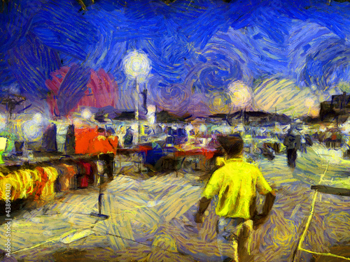 Flea market Illustrations creates an impressionist style of painting.