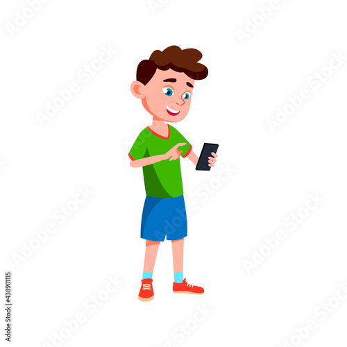 preteen caucasian boy chatting with girlfriend on cellphone cartoon vector. preteen caucasian boy chatting with girlfriend on cellphone character. isolated flat cartoon illustration