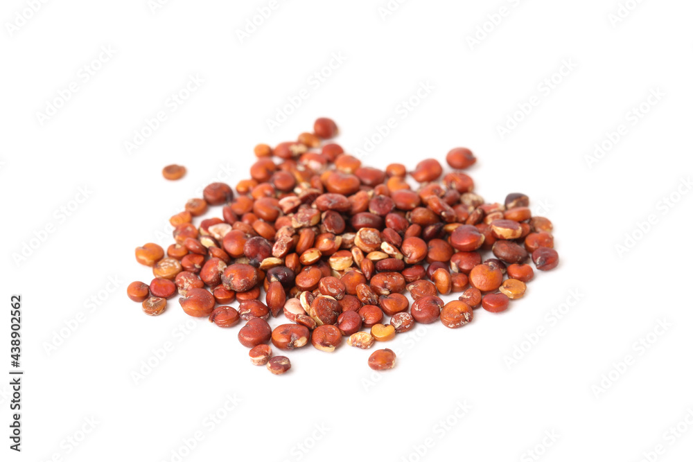 Pile of raw red quinoa seeds on white background. Vegetable planting Pile of raw red quinoa seeds on white background. Vegetable planting