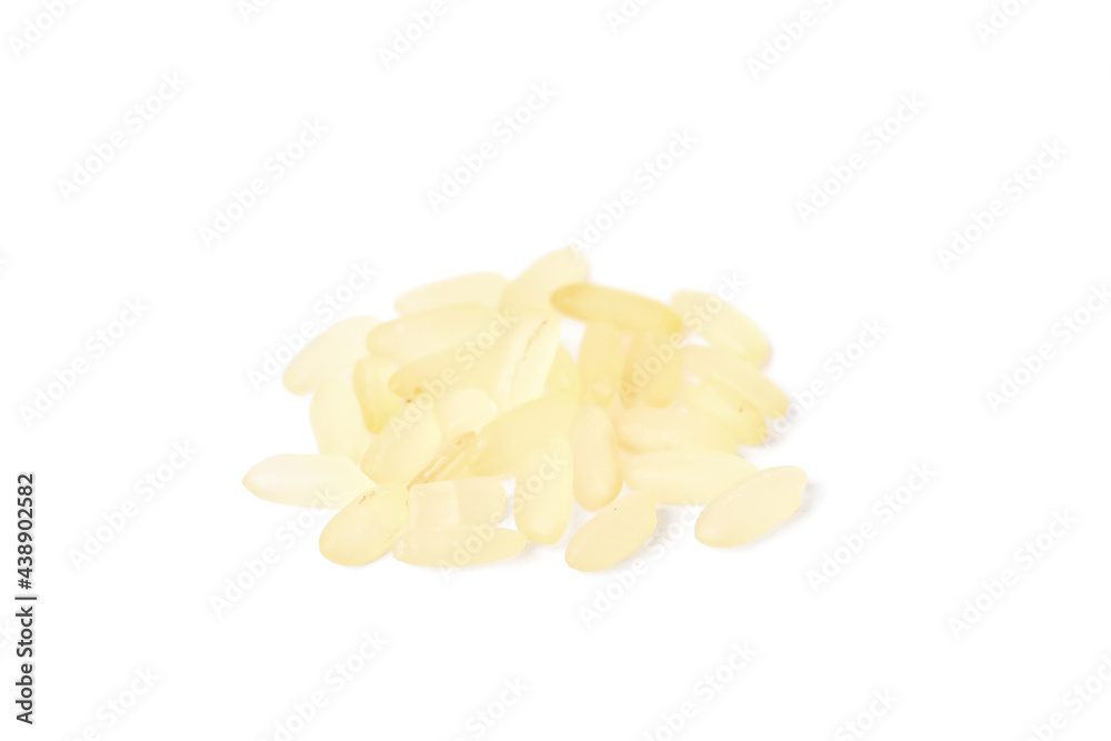 Pile of raw rice on white background. Vegetable planting Pile of raw rice on white background. Vegetable planting