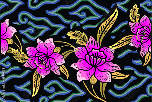 Batik Indonesian: is a technique of wax-resist dyeing applied to whole cloth, or cloth made using this technique originated from Indonesia. EPS 10