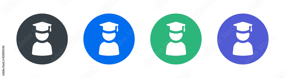 Graduated student icon. Person with graduation cap symbol of education concept.