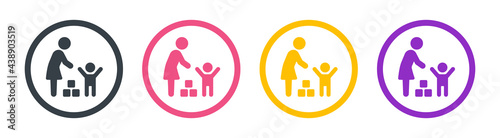 Mother and child enjoying playing with toys icon. Childhood concept