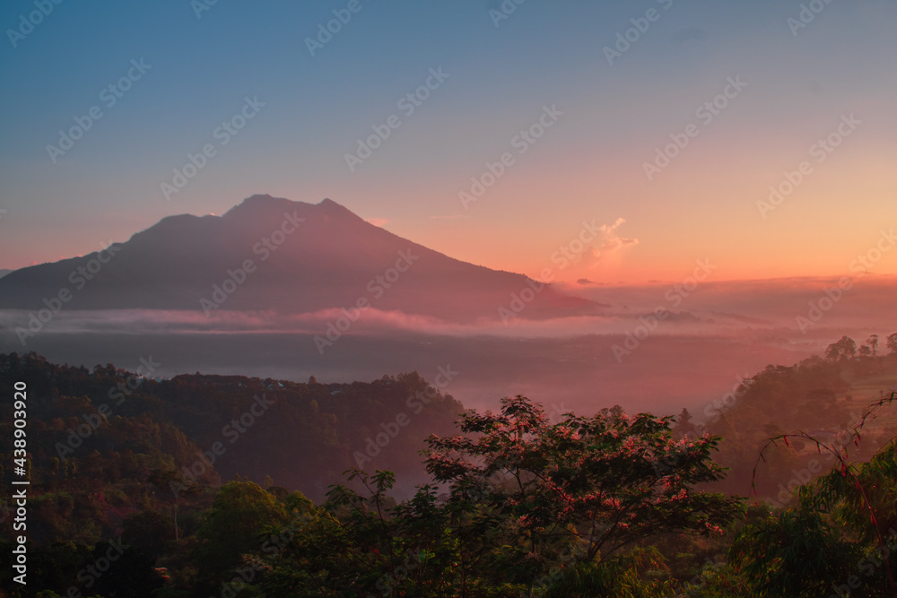 Beautiful view of mount Batur at sunrise