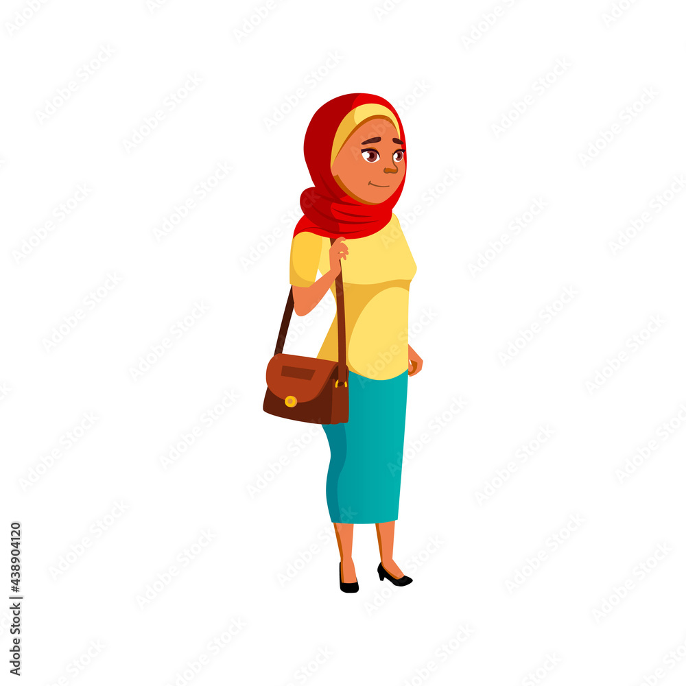 arabian young girl walking with bag in grocery store cartoon vector. arabian young girl walking with bag in grocery store character. isolated flat cartoon illustration arabian young girl walking with bag in grocery store cartoon vector. arabian young girl walking with bag in grocery store character. isolated flat cartoon illustration