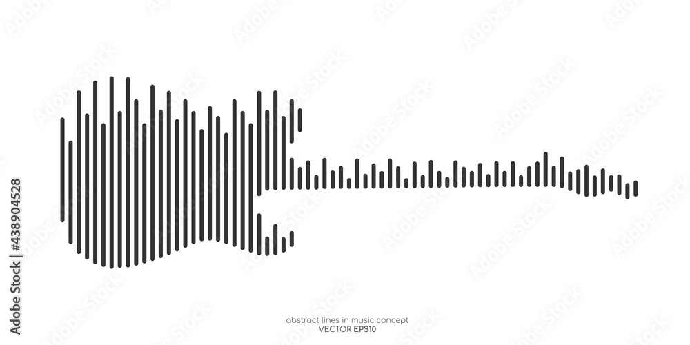 Vector electric guitar shape by equalizer strip line pattern color isolated on white background in concept of music. - obrazy, fototapety, plakaty 