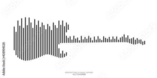 Vector electric guitar shape by equalizer strip line pattern color isolated on white background in concept of music.