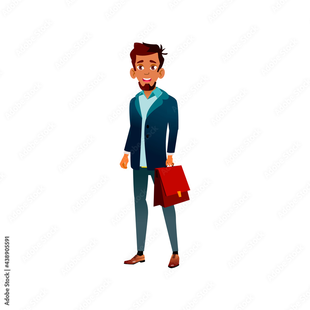 young man teacher with suitcase at school cartoon vector. young man teacher with suitcase at school character. isolated flat cartoon illustration