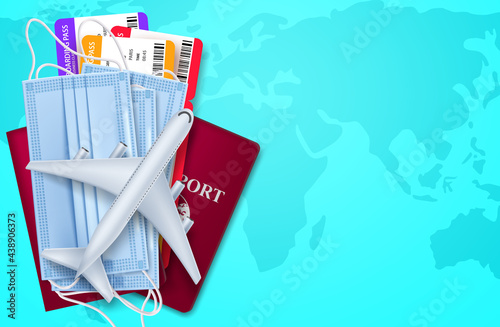 Travel covid-19 vector background design. Travel health protection international flight cancelled for coronavirus prevention worldwide pandemic. Vector illustration. 