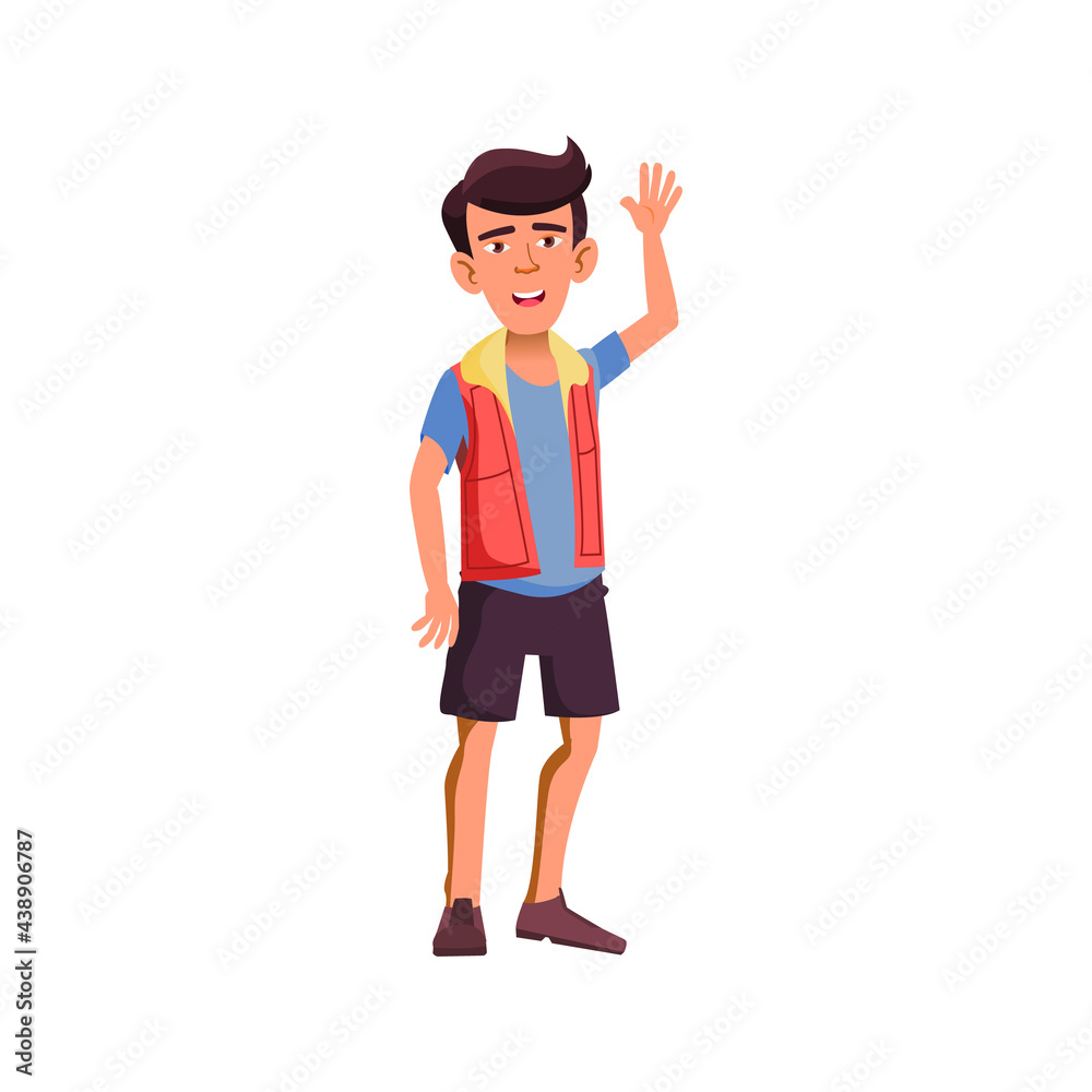 happy young guy welcoming friend on bund cartoon vector. happy young guy welcoming friend on bund character. isolated flat cartoon illustration
