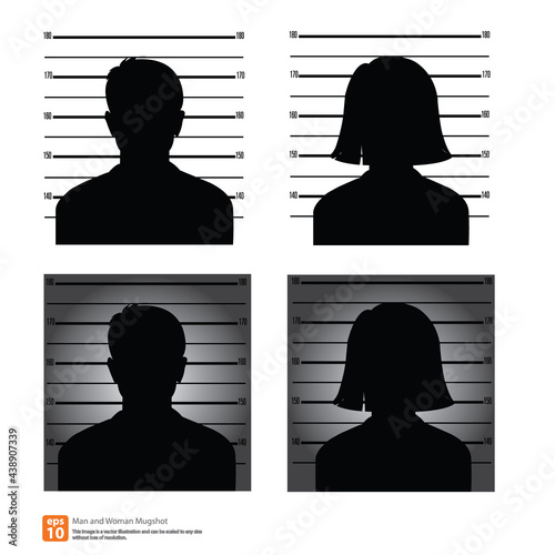 Mugshot or police lineup picture of anonymous man and woman silhouette