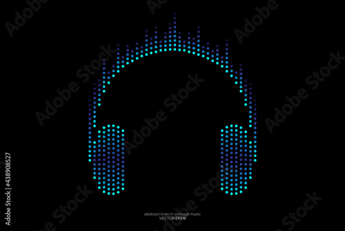 Headphones logo icon by blue light dots equalizer sound wave isolated on black background in concept music, streaming music, audio technology.
