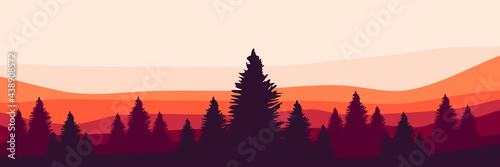morning sunrise in mountain landscape vector illustration for wallpaper, background, design template, and tourism backdrop design