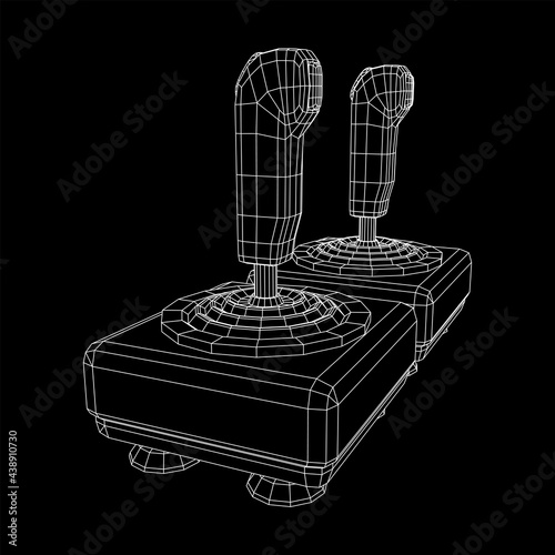 Joystick with buttons. Retro video game controller gamepad. Wireframe low poly mesh vector illustration
