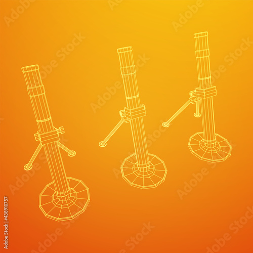 Firearm weapon army mortar and mine. Wireframe low poly mesh vector illustration