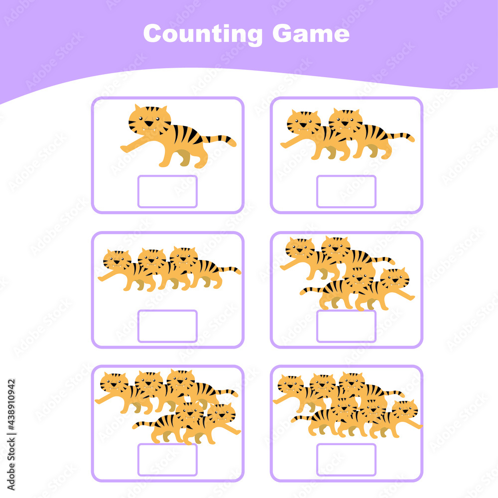 Counting game for preschool children. This worksheet is good for children to counting well. Educational printable math worksheet. Additional puzzles for kids. Victor illustration.