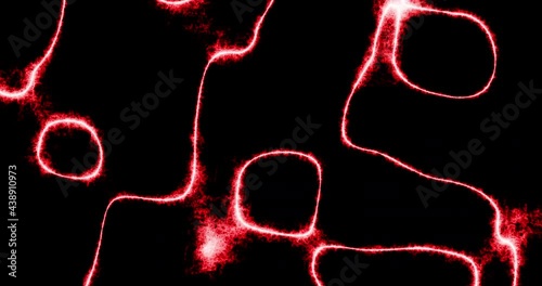 Animated digital lightning bend background of swirling electric energy red on black