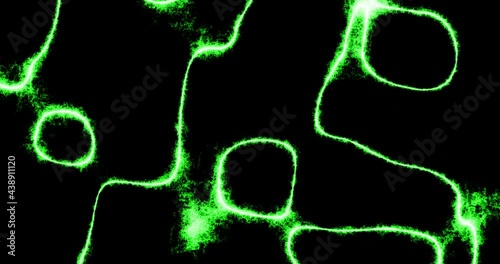 Animated digital lightning bend background of swirling electric energy green on black