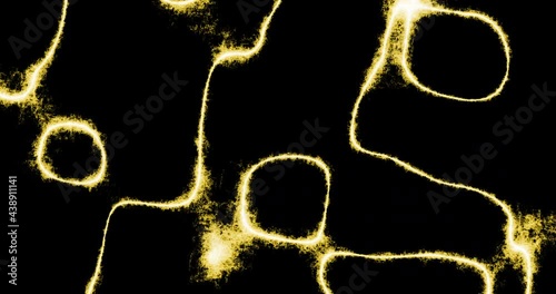 Animated digital lightning bend background of swirling electric energy yellow on black